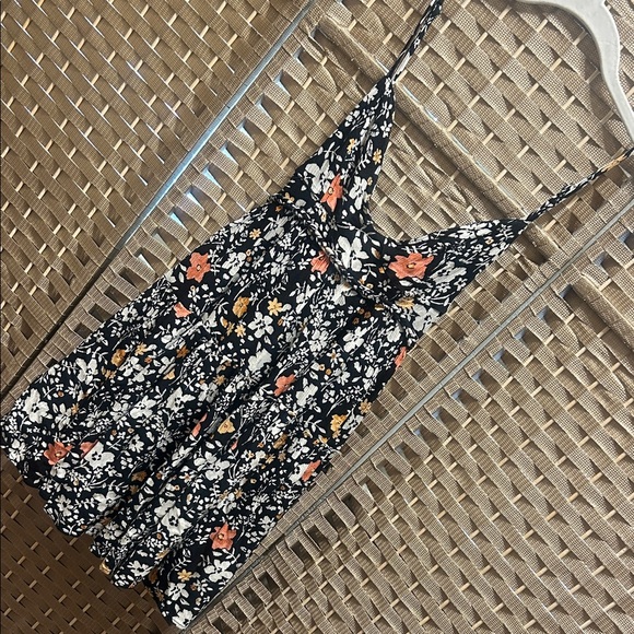 Free People Dresses & Skirts - Free People Black Mini Dress with White, Orange, and Yellow Floral Print